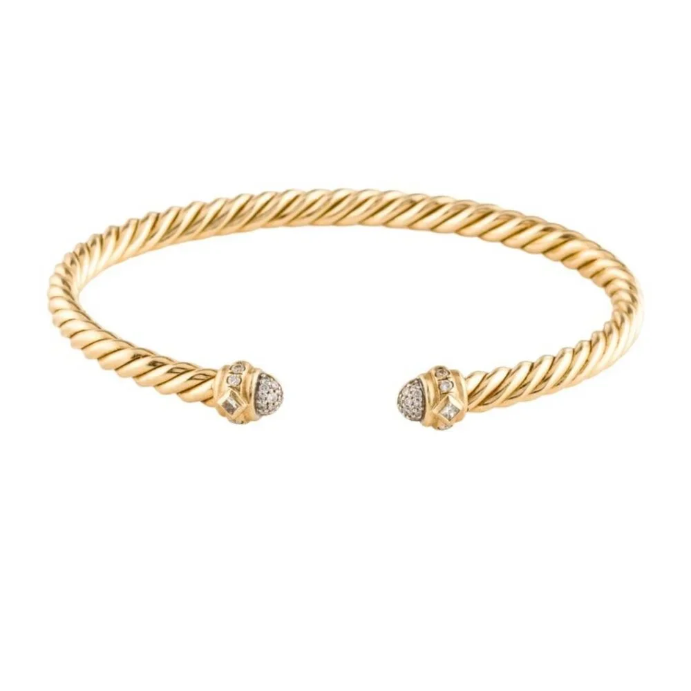 DAVID YURMAN 18K 750 YELLOW GOLD DIAMOND SPIRA CABLE CUFF BRACELET - Picture 1 of 10